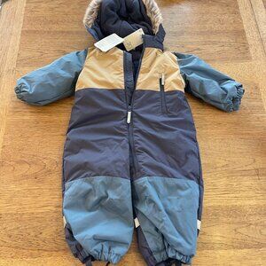 H&M Blue/Tan Color Block Size 18M Boy's Hooded Zip Front One Piece Snow Suit NWT